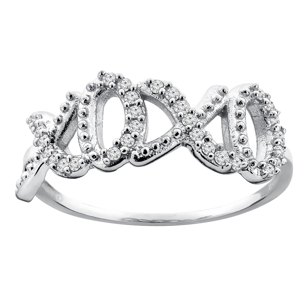 Sabrina Silver 10K White Gold HUGS and KISSES Diamond Ring, sizes 5 - 10