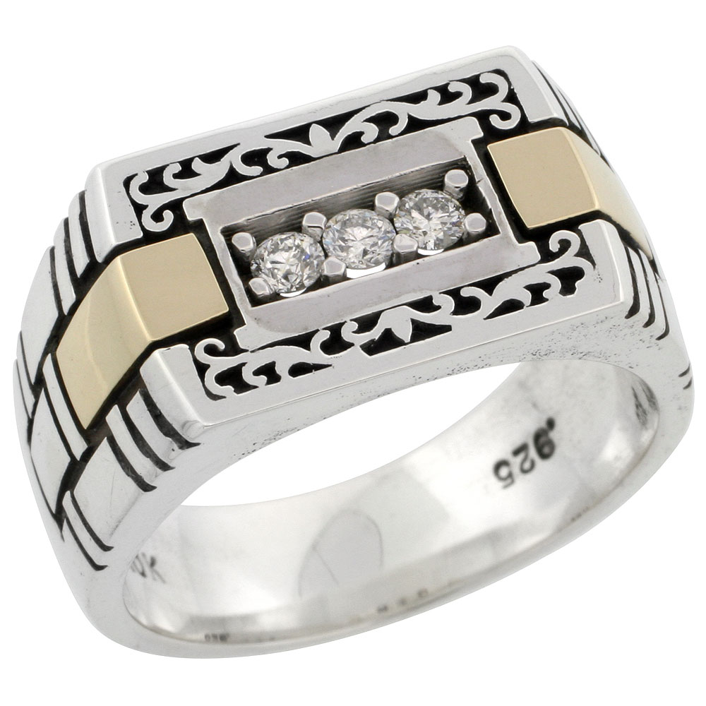 Sabrina Silver 10k Gold & Sterling Silver 2-Tone Men"s Celtic Diamond Ring with 0.19 ct. Brilliant Cut Diamonds, 7/16 inch wide