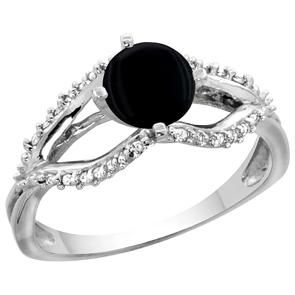 Sabrina Silver 14k White Gold Natural Black Onyx Ring Diamond Accents, 5/16 inch wide, sizes 5 - 10