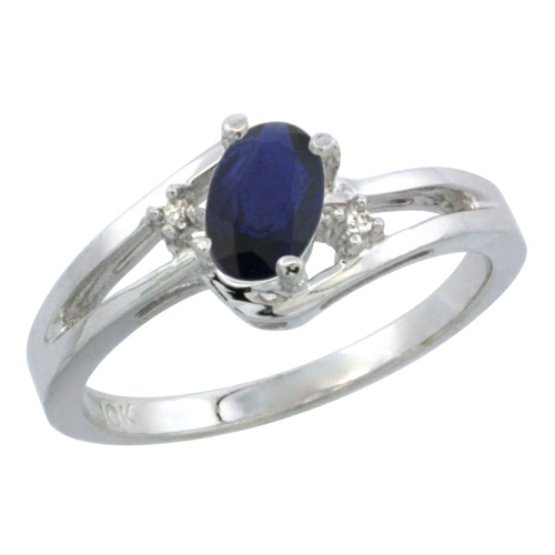 Sabrina Silver 14k White Gold Ladies Natural Blue Sapphire Ring oval 6x4 Stone Diamond Accent, sizes 5-10
