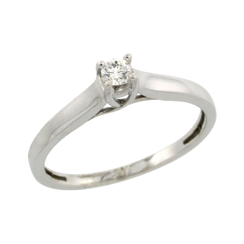 Sabrina Silver 14k White Gold (3mm Stone) Solitaire Engagement Diamond Ring w/ 0.10 Carat Brilliant Cut Diamond (Color:G-H; Clarity:SI1-VS1), 3