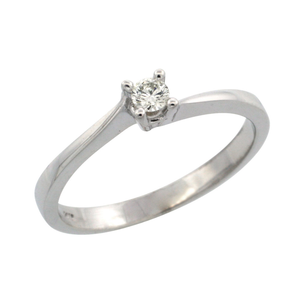 Sabrina Silver 14k White Gold (3.2mm Stone) Solitaire Engagement Diamond Ring w/ 0.14 Carat Brilliant Cut Diamond (Color:G-H; Clarity:SI1-VS1),