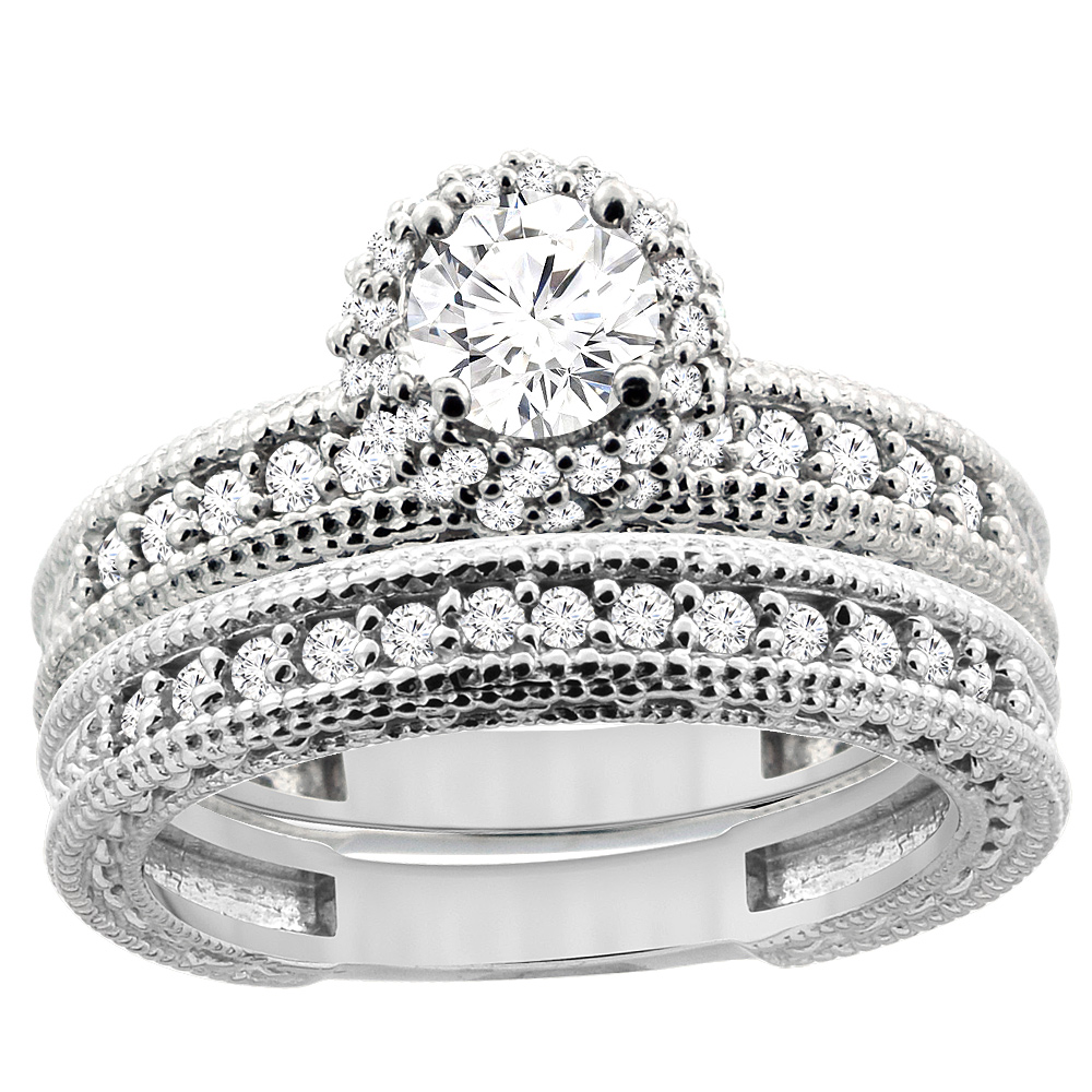 Sabrina Silver 14K White Gold Diamond Engraved Engagement Ring 2-piece Set 0.91 cttw, sizes 5 - 10