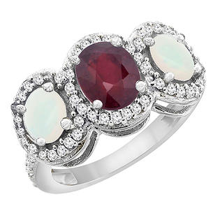 Sabrina Silver 10K White Gold Natural Quality Ruby Opal 3-stone