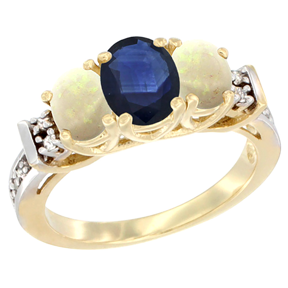 Sabrina Silver 10K Yellow Gold Natural Blue Sapphire & Opal Ring 3-Stone Oval Diamond Accent