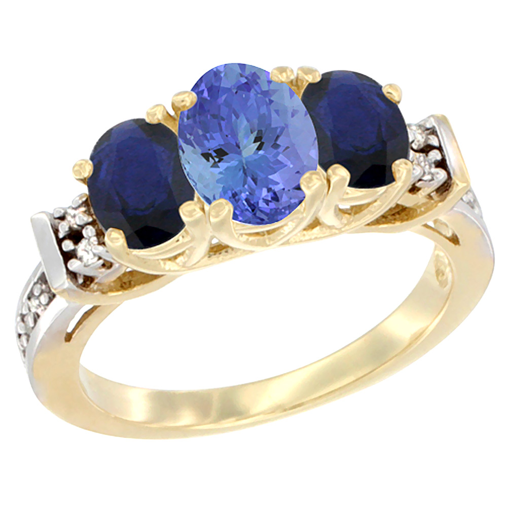 Sabrina Silver 10K Yellow Gold Natural Tanzanite & Blue Sapphire Ring 3-Stone Oval Diamond Accent