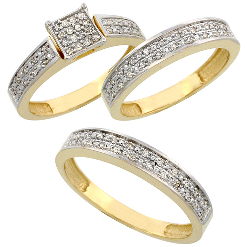 Sabrina Silver 10k Gold 3-Piece Trio His (4mm) Hers (4mm