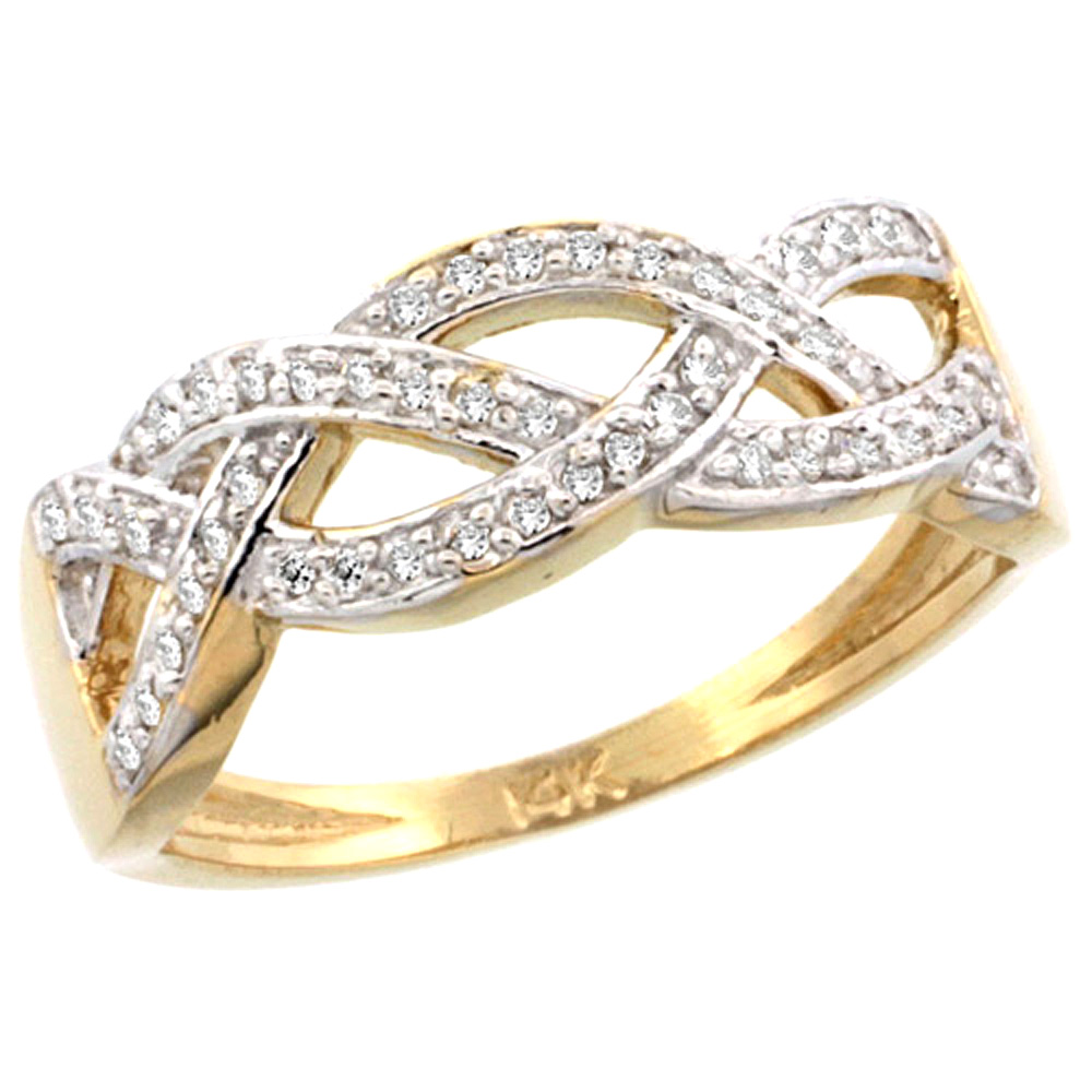 Sabrina Silver 14k Gold Braided Knot Diamond Ring w/ 0.15 Carat Brilliant Cut ( H-I Color; VS2-SI1 Clarity ) Diamonds, 9/32 in. (7mm) wide