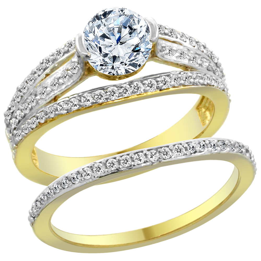 Sabrina Silver 14K Yellow Gold Diamond 2-piece Engagement Ring Set 1.15ct, sizes 5 - 10