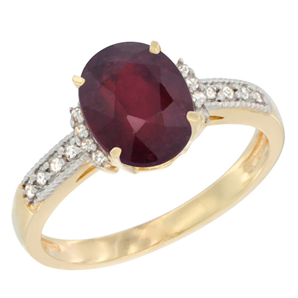 Sabrina Silver 14K Yellow Gold Natural High Quality Ruby Ring Oval 9x7 mm Diamond Accent, sizes 5 - 10