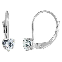 Sabrina Silver 10k White Gold Cubic Zirconia Leverback Earrings 4mm Heart Shape 0.50 ct, 9/16 inch