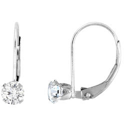 Sabrina Silver 3mm 10k White Gold Cubic Zirconia Leverback Earrings Round 0.22 ct, 9/16 inch