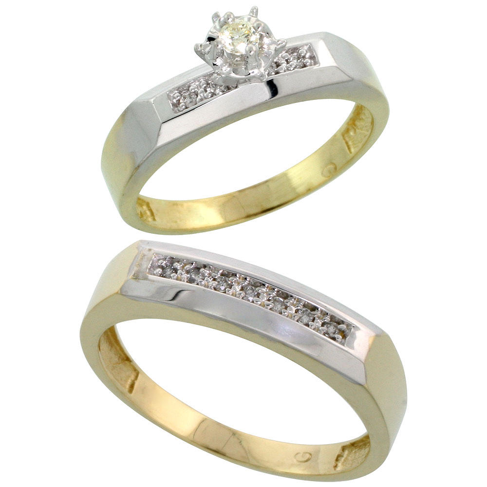 Sabrina Silver Gold Plated Sterling Silver 2-Piece Diamond Wedding Engagement Ring Set for Him and Her, 4.5mm & 5mm wide
