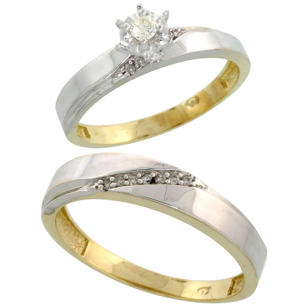 Sabrina Silver Gold Plated Sterling Silver 2-Piece Diamond Wedding Engagement Ring Set for Him and Her, 3.5mm & 4.5mm wide