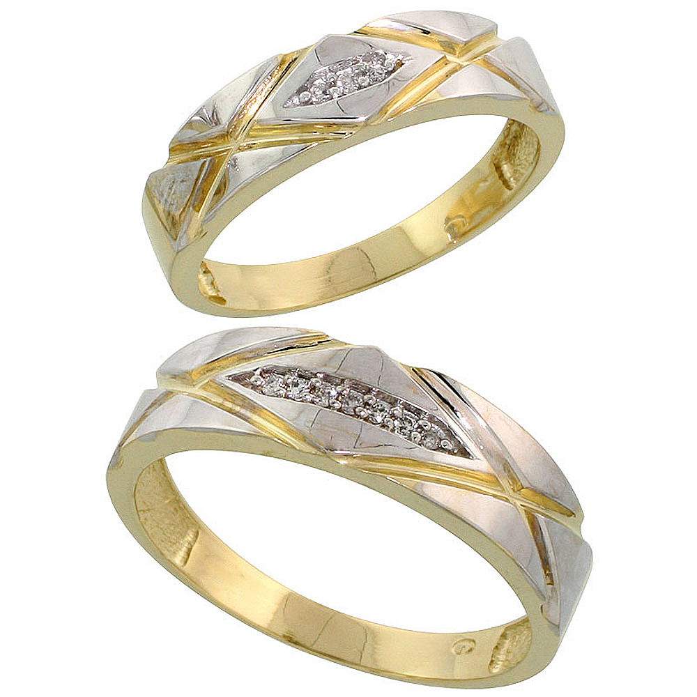 Sabrina Silver Gold Plated Sterling Silver Diamond 2 Piece Wedding Ring Set His 6mm & Hers 5mm, Mens Size 8 to 14