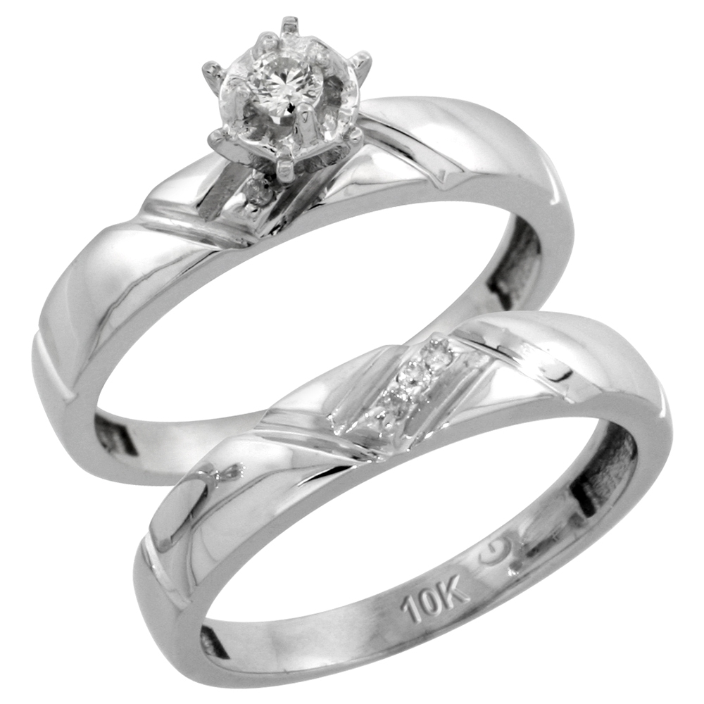 Sabrina Silver Sterling Silver 2-Piece Diamond Engagement Ring Set, w/ 0.07 Carat Brilliant Cut Diamonds, 5/32 in. (4mm) wide