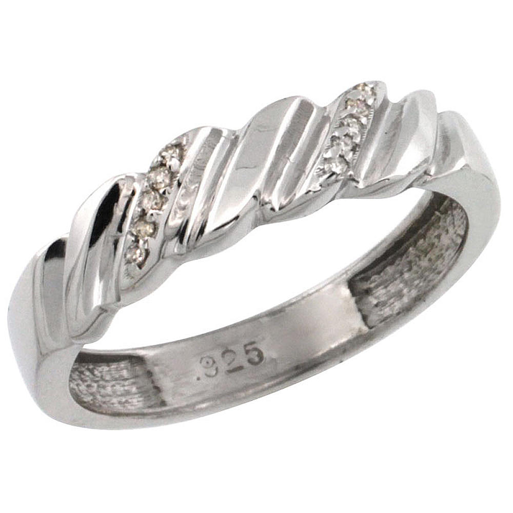 Sabrina Silver Sterling Silver Ladies" Diamond Wedding Ring Band, w/ 0.013 Carat Brilliant Cut Diamonds, 5/32 in. (4.5mm) wide