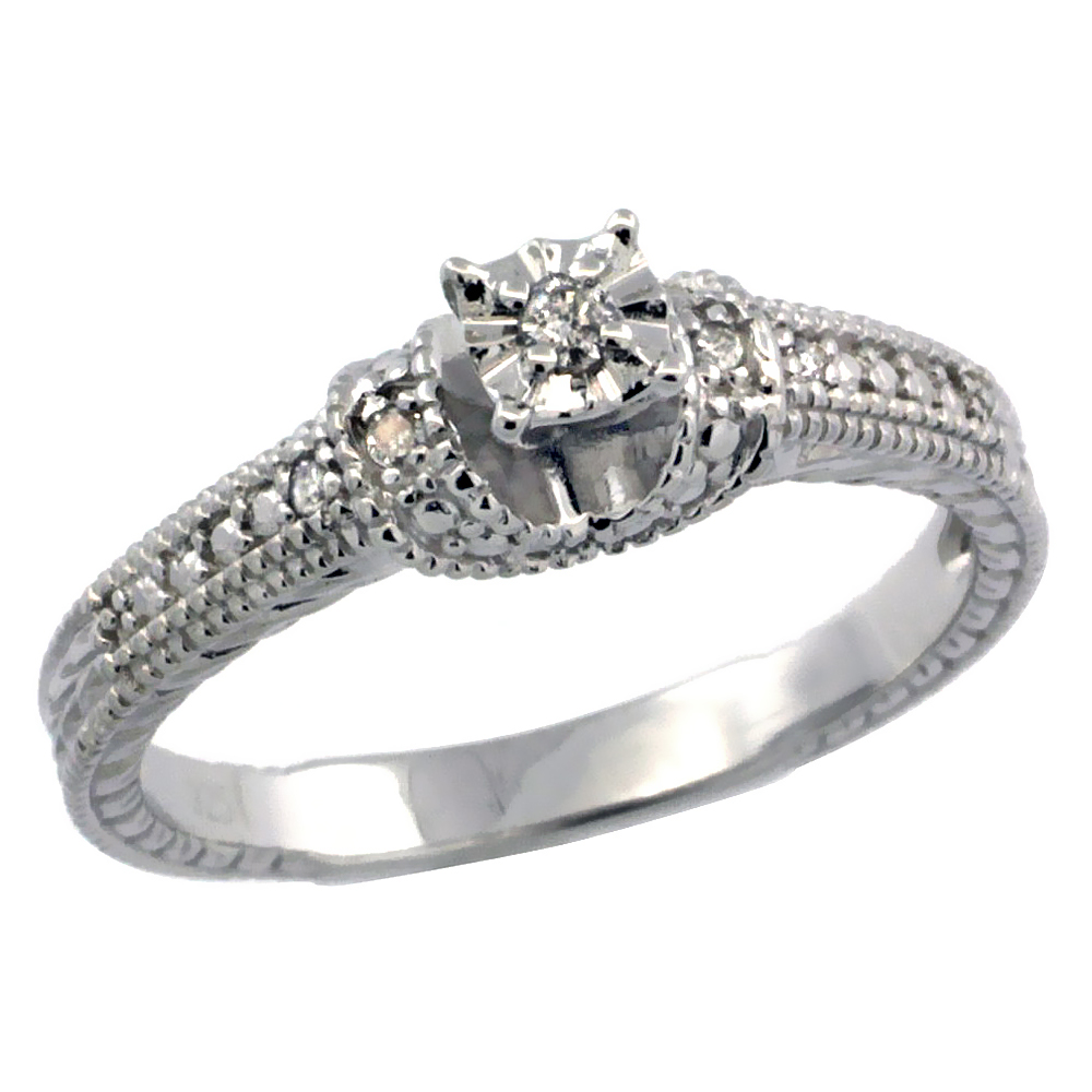 Sabrina Silver 0.063 ct Sterling Silver Diamond Vintage Style Engagement Ring for Women Rhodium Finish sizes 5 to 10