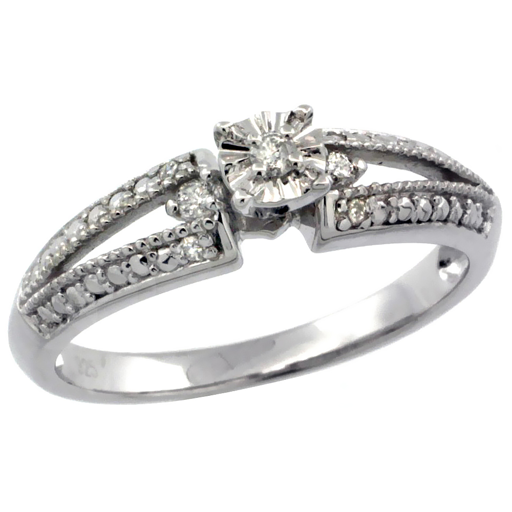 Sabrina Silver 0.12 ct Sterling Silver Diamond Vintage Style Engagement Ring for Women Rhodium Finish sizes 5 to 10