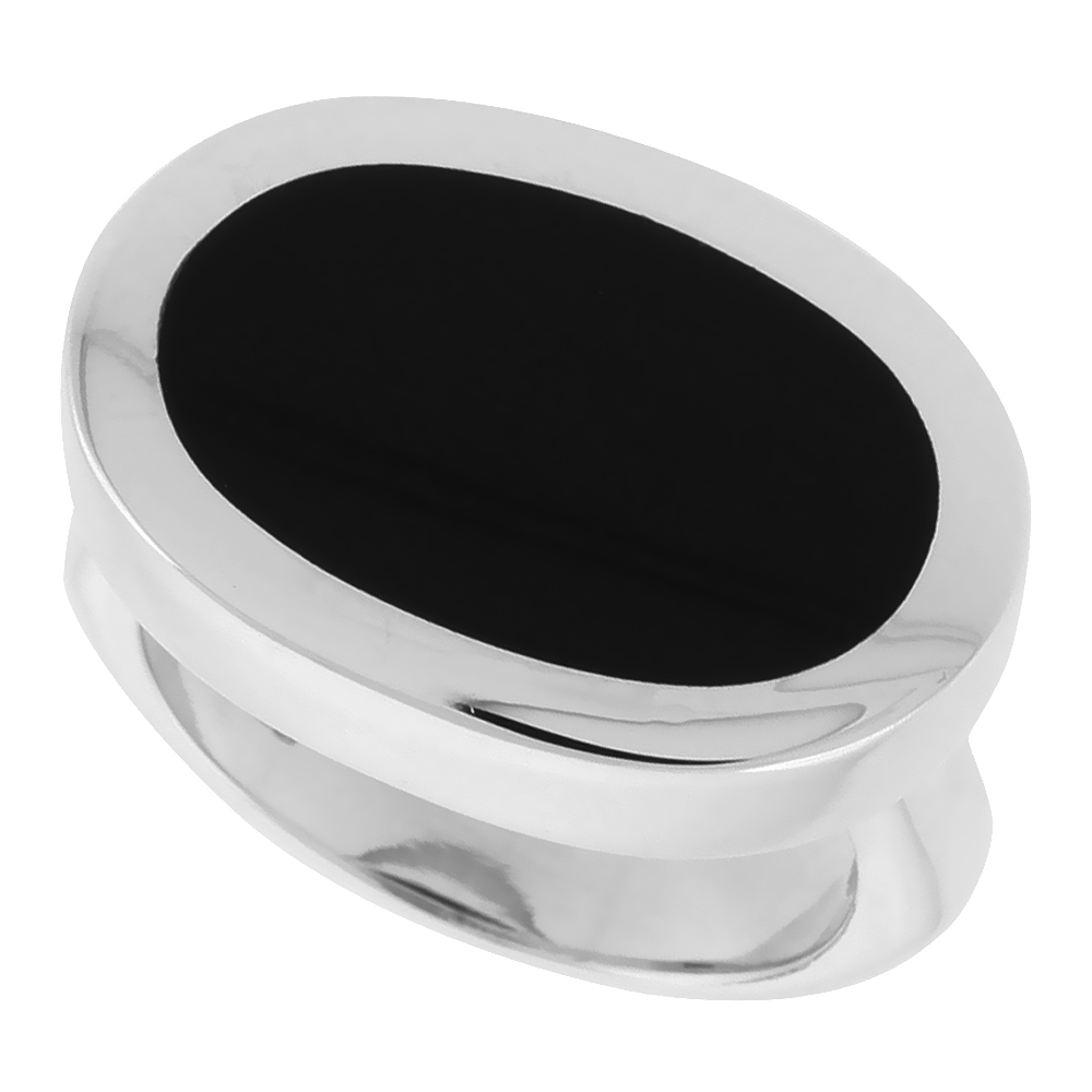 Sabrina Silver Oval Sterling Silver Genuine Black Onyx Ring for Women 5/8 inch (16 mm)