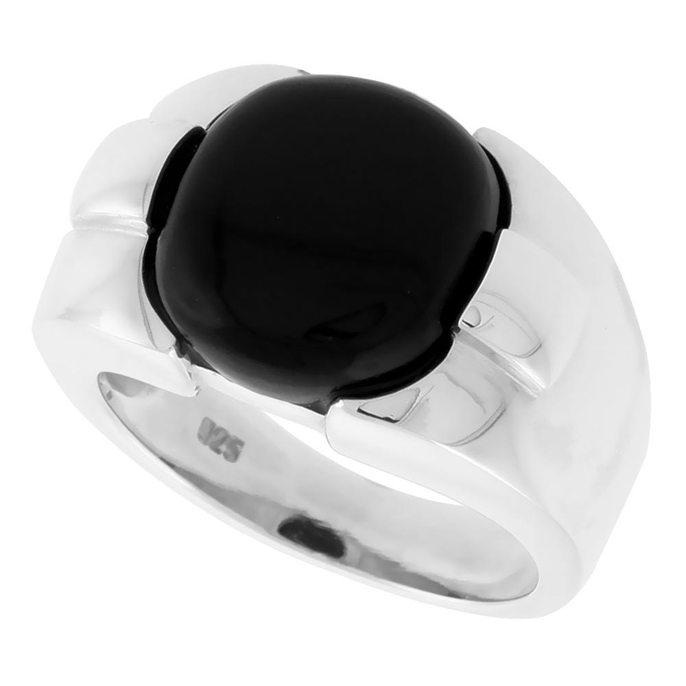Sabrina Silver Round Cabochon Sterling Silver Genuine Black Onyx Ring for Men 9/16 inch (14 mm)