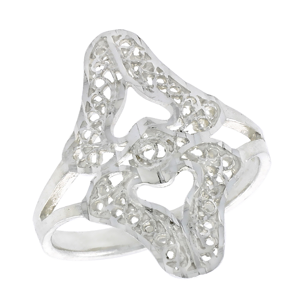 Sabrina Silver Sterling Silver Double Heart Filigree Ring, 3/4 inch