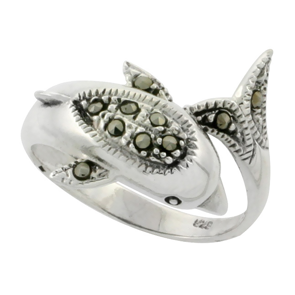 Sabrina Silver Sterling Silver Marcasite Dolphin Ring, 11/16" (17 mm) wide