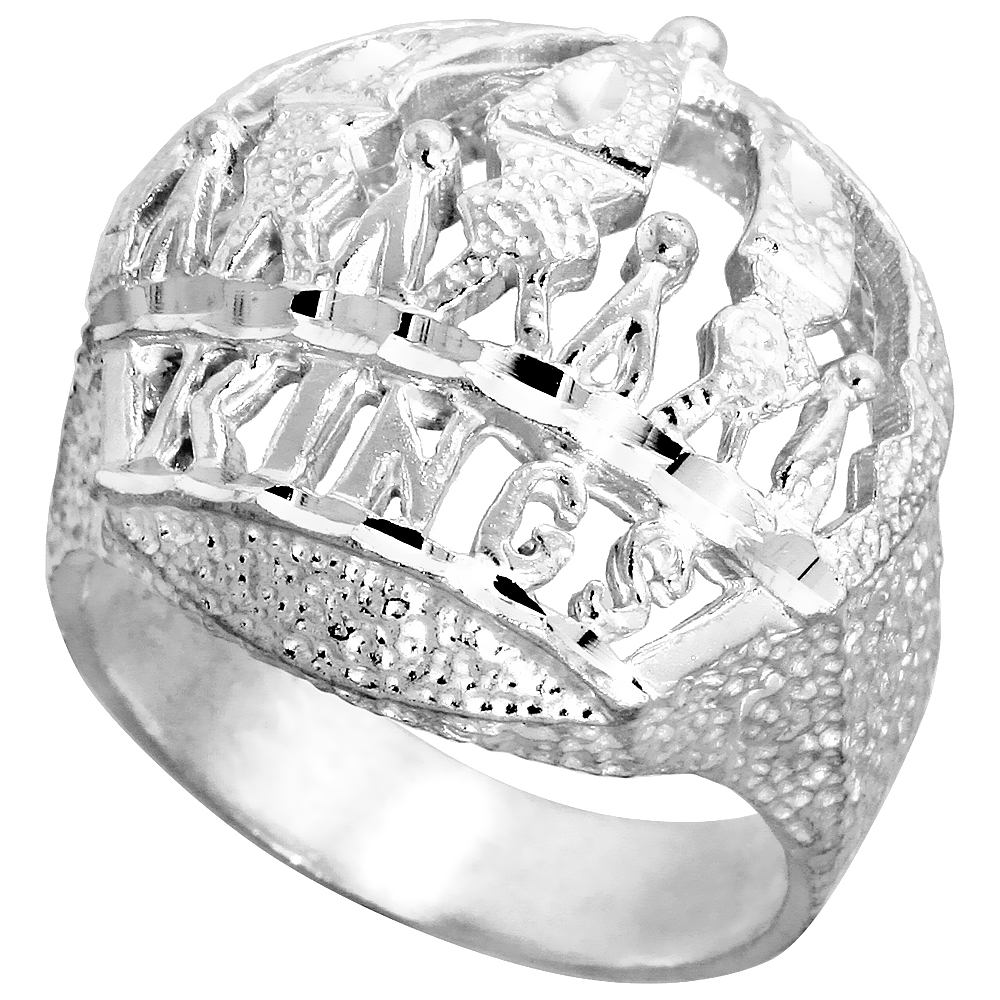 Sabrina Silver Sterling Silver Kings Crown Ring Large Domed Diamond Cut Finish 1 1/16 inch wide, sizes 8 - 13