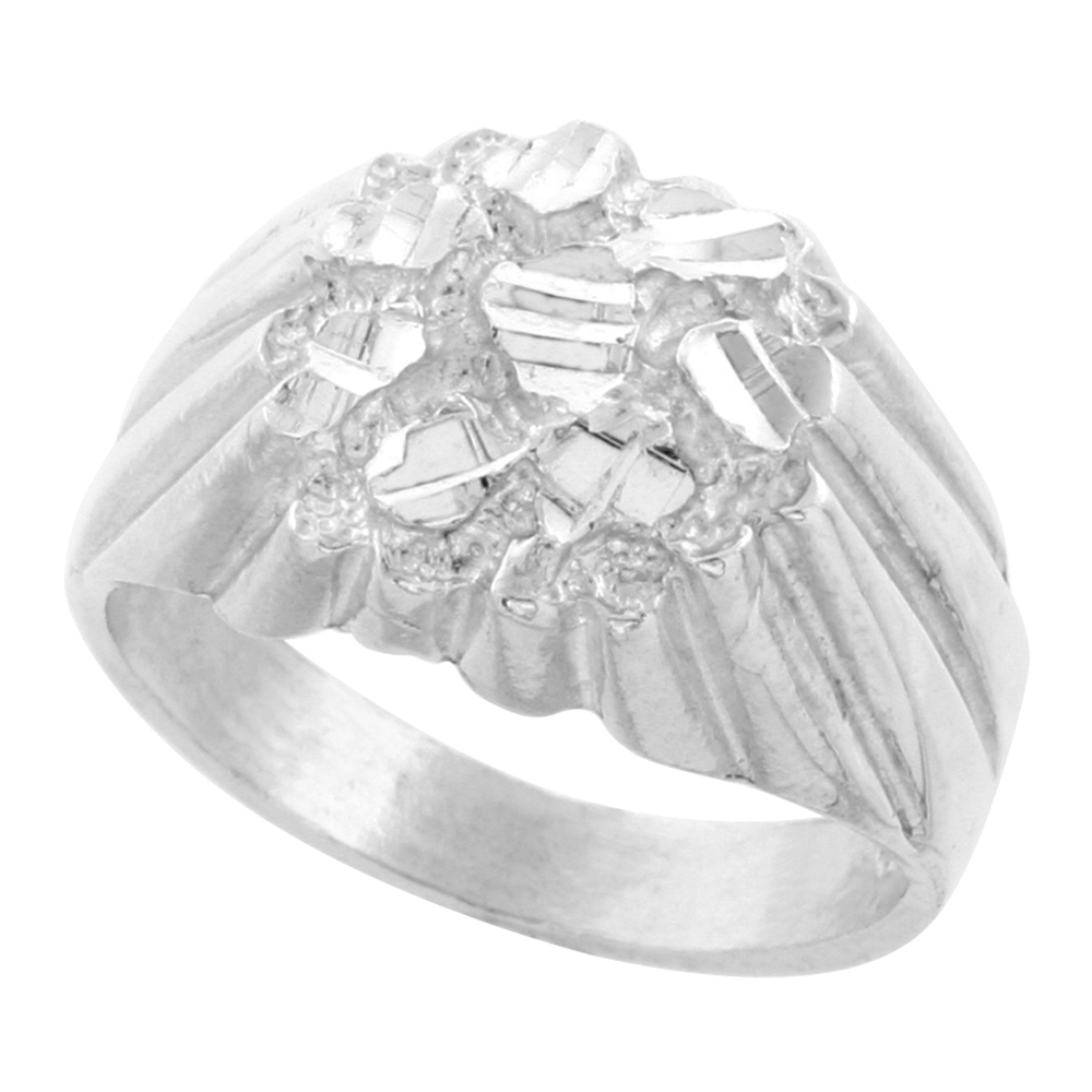 Sabrina Silver Sterling Silver Nugget Ring Diamond Cut Finish 9/16 inch wide, sizes 8 - 13