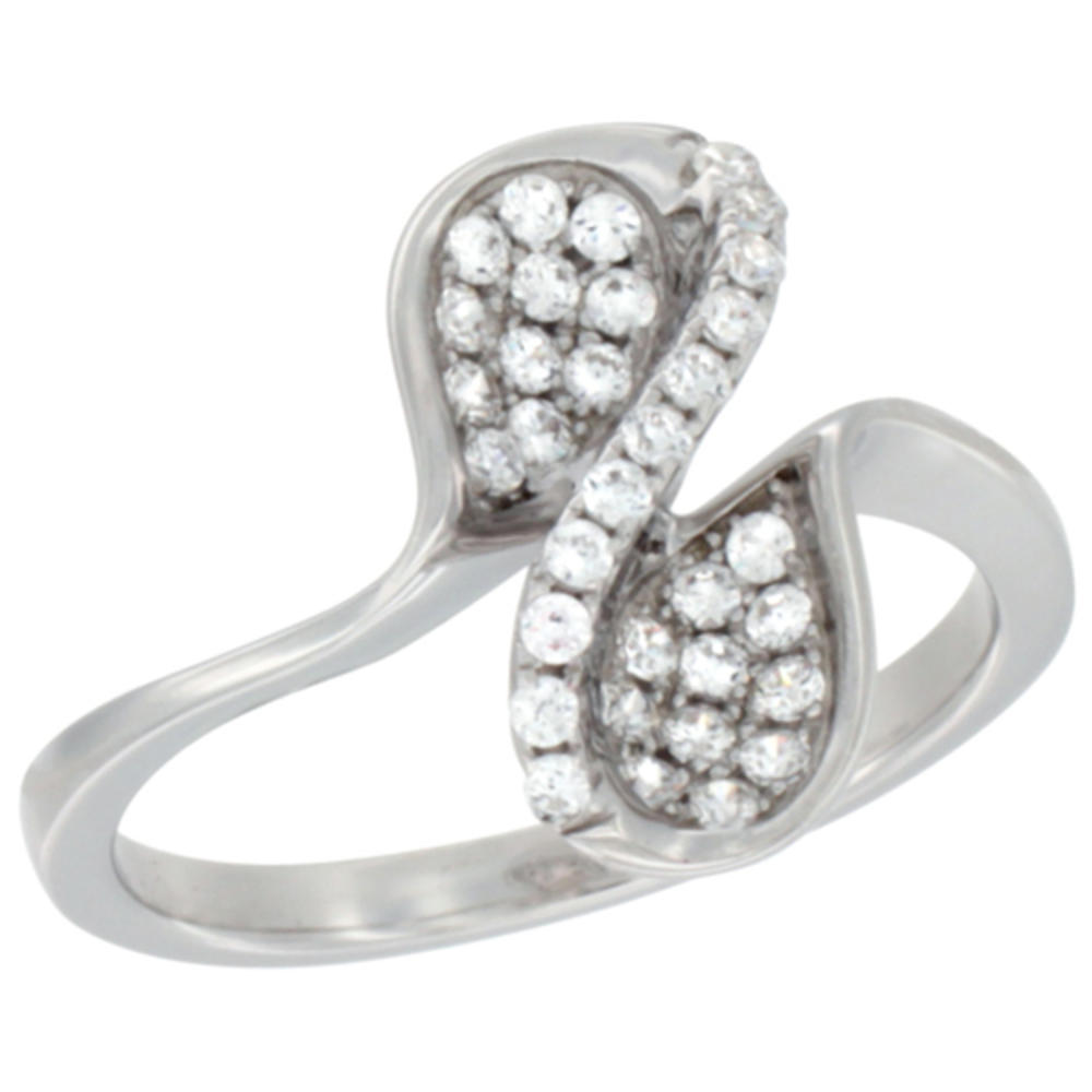 Sabrina Silver Ladies Sterling Silver Swirl Micro Pave CZ Ring 9/16 inch wide, sizes 6 - 9