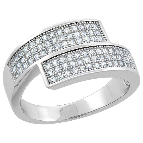 Sabrina Silver Sterling Silver Micro Pave CZ Wedding Band, 3/8 inch wide, sizes 6 - 9