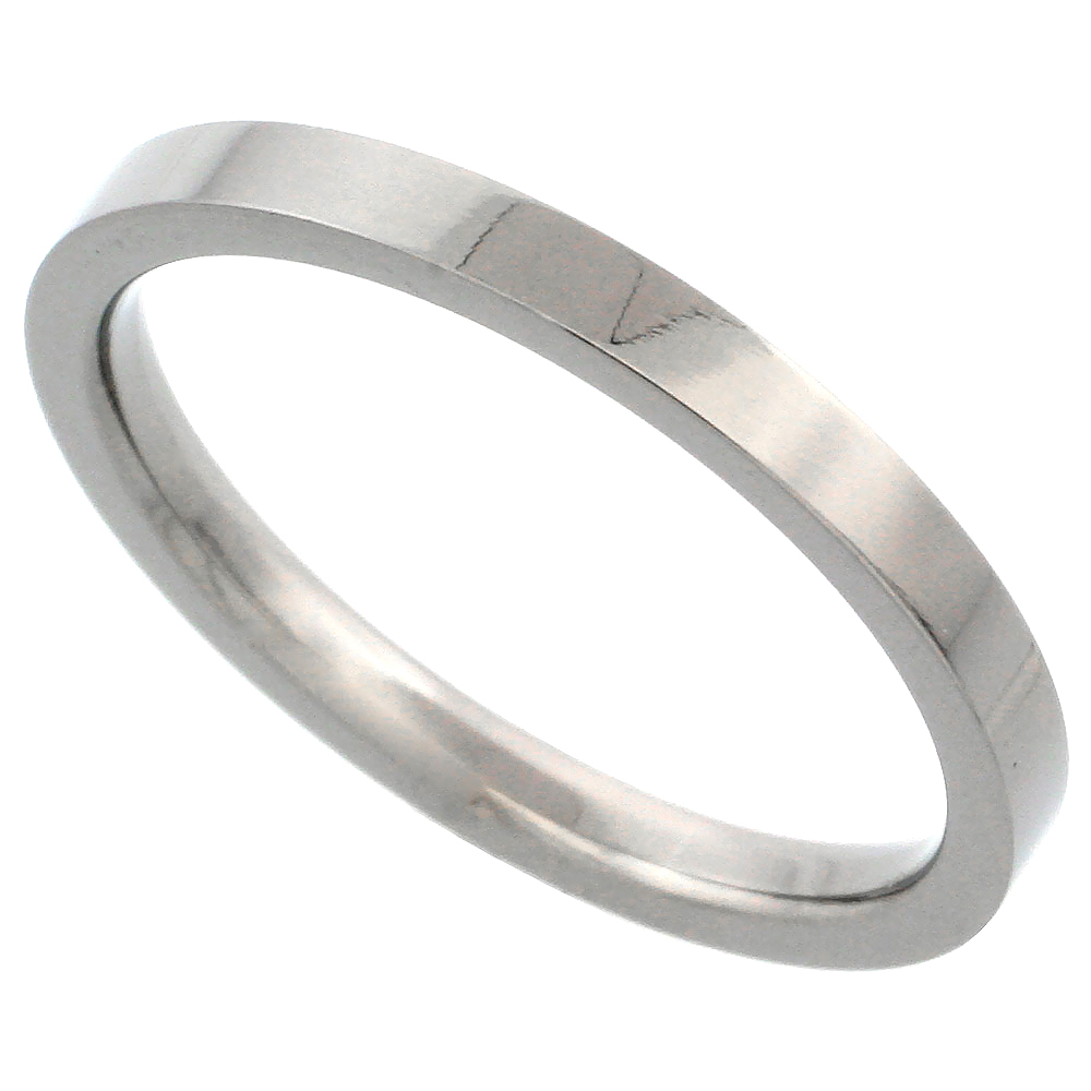 Sabrina Silver 2mm Titanium Plain Wedding Band Thumb / Toe Ring Flat Thin Stackable Polished Comfort Fit sizes 1 - 11
