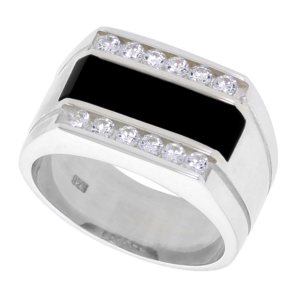 Sabrina Silver Sterling Silver Mens Rectangular Black Onyx Ring 2 Grooves Cz Accent 1 2 Inch Wide Sizes 8 13 Sabrina Silver Sterling Silver Mens Rectangular Black Onyx Ring 2 Grooves Cz Accent 1 2 Inch Wide Sizes 8 13