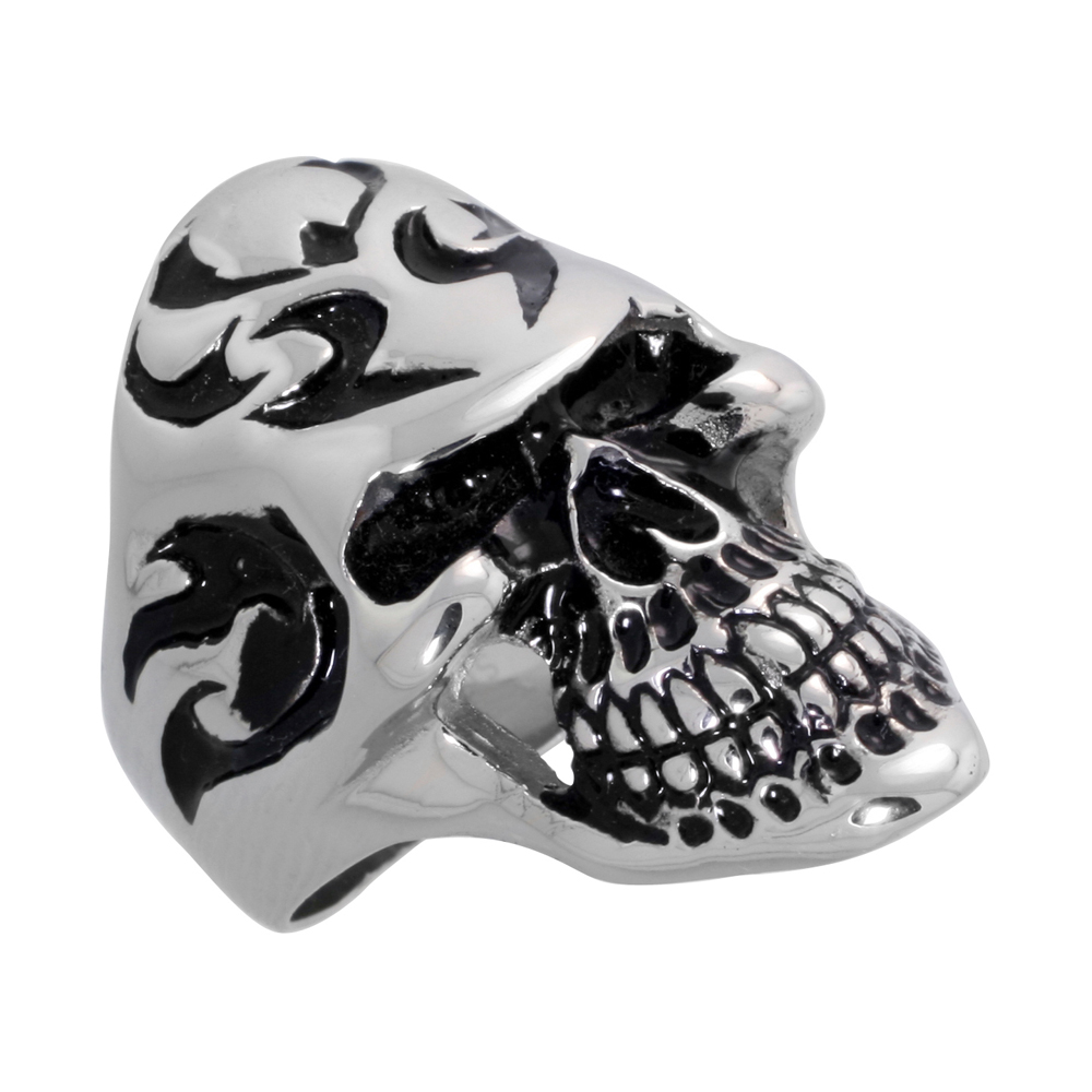 Sabrina Silver Stainless Steel Skull Tribal Tattoos Ring Biker Rings