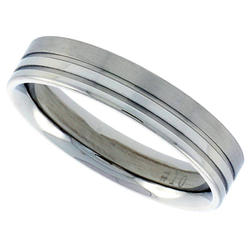 Sabrina Silver Stainless Steel 5mm Wedding Band Thumb Ring 2 Grooves combination finish Comfort-Fit, sizes 6 - 10.5