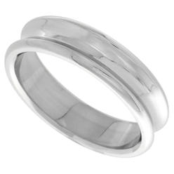 Sabrina Silver Surgical Stainless Steel 6mm Concaved Wedding Band Ring Beveled Edges Polished Finish, sizes 8 - 14