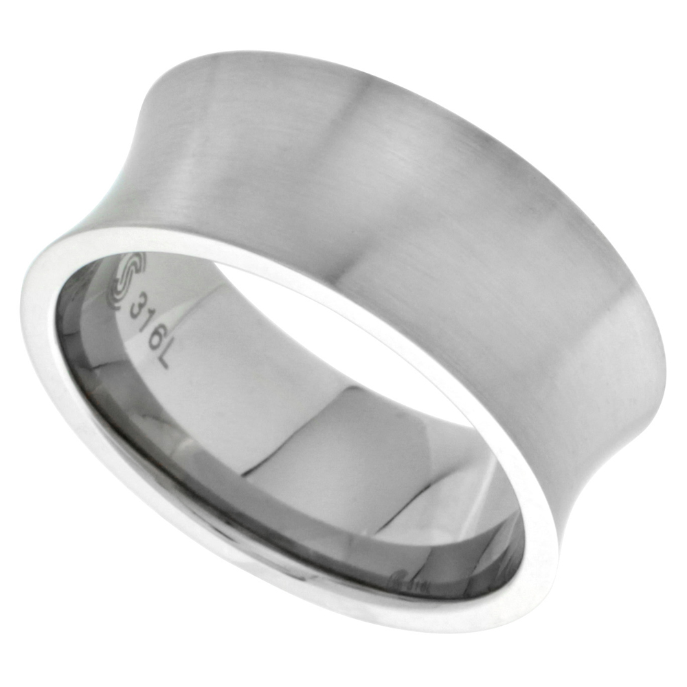 Sabrina Silver Surgical Stainless Steel 9mm Concaved Wedding Band Ring Matte Finish Comfort-Fit, sizes 8 - 14