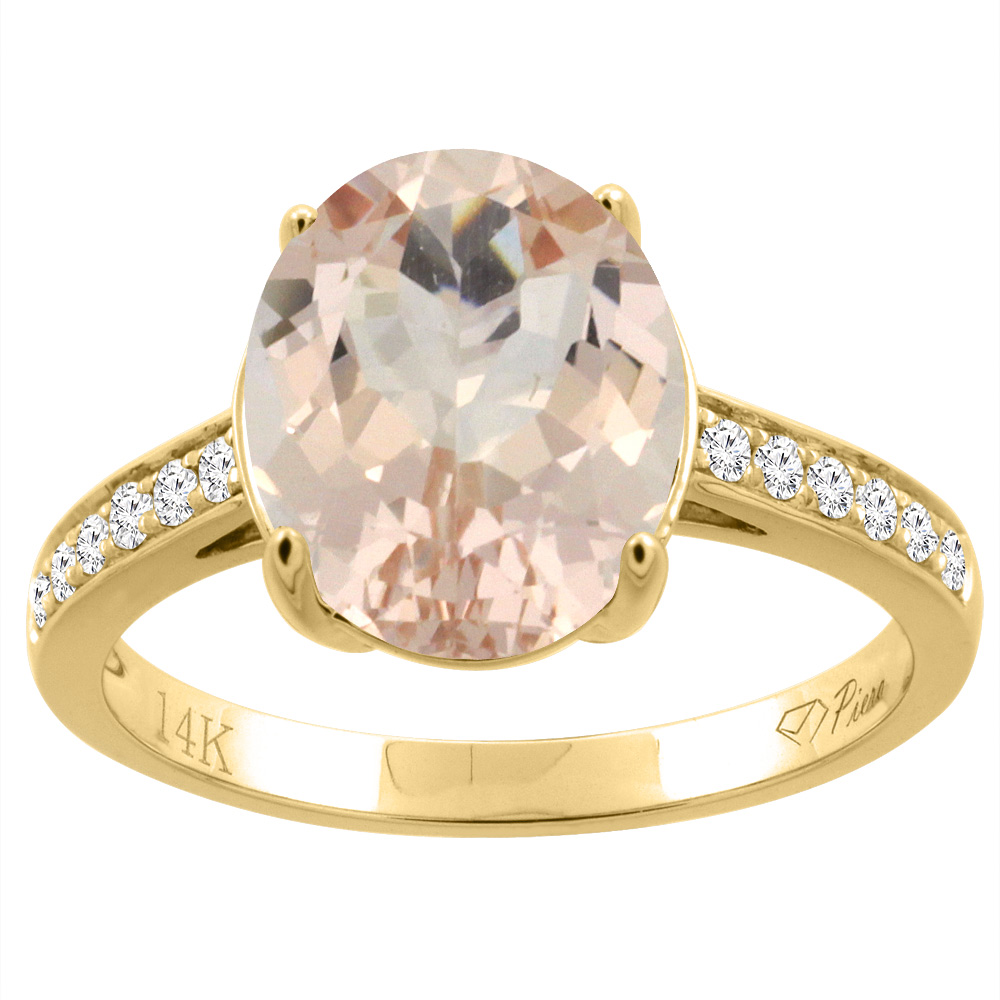 Sabrina Silver 14K Gold Natural Morganite Ring Oval 11x9 mm Diamond Accents, sizes 5 - 10