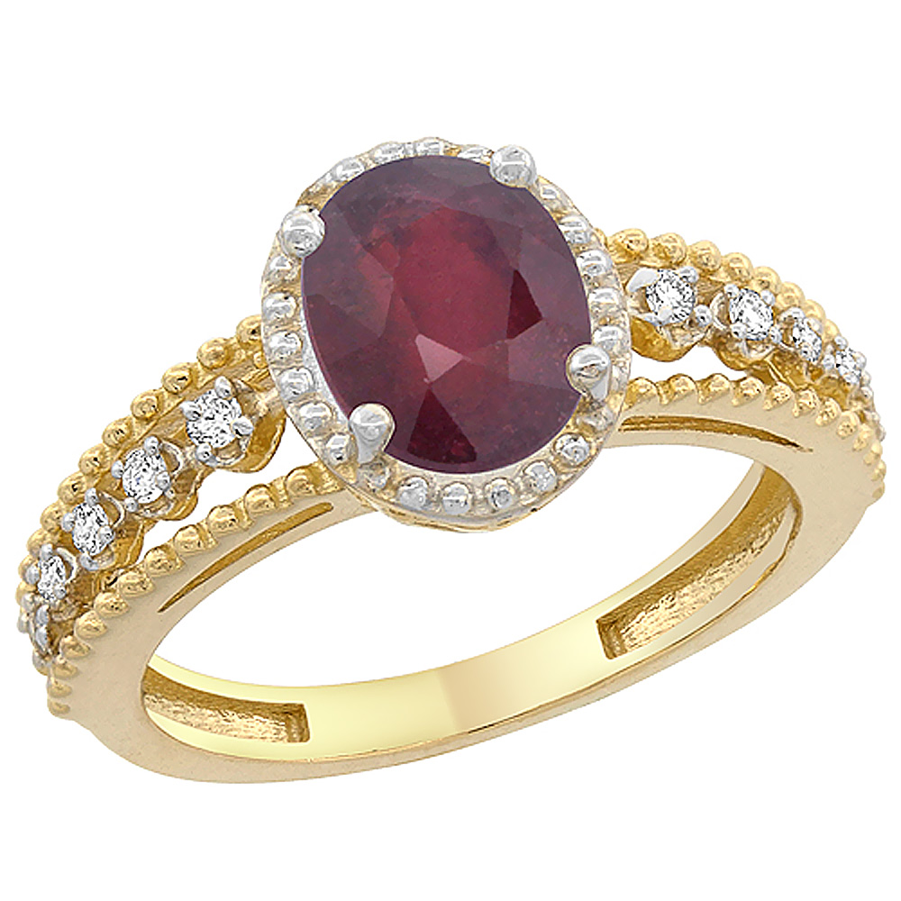 Sabrina Silver 14K Yellow Gold Floating Diamond Natural Quality Ruby Engagement Ring Oval 9x7 mm, size 5 - 10