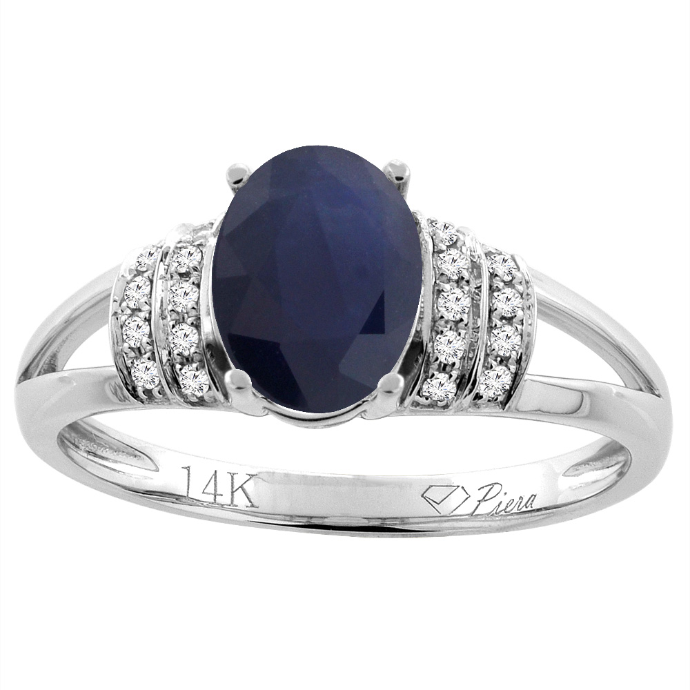Sabrina Silver 14K Gold Diamond Natural Quality Blue Sapphire Engagement Ring Oval 8x6 mm, size 5 - 10