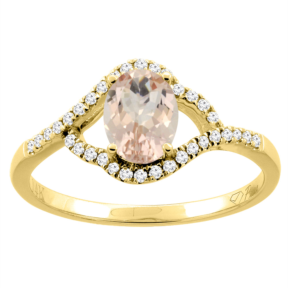 Sabrina Silver 14K Gold Diamond Natural Morganite Engagement Ring Oval 7x5 mm, sizes 5 - 10