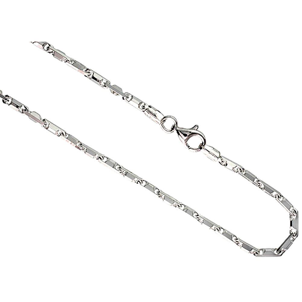 Sabrina Silver Sterling Silver Baht Chain Necklaces & Bracelets 2.5mm Beveled Edges Nickel Free Italy, sizes 7 - 30 inch