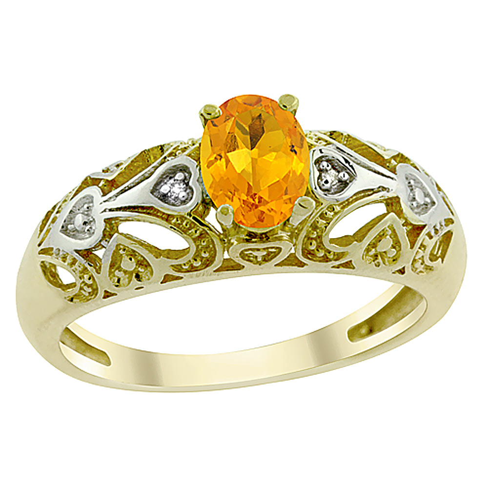 Sabrina Silver 14K Yellow Gold Natural Citrine Ring Oval 6x4 mm Diamond Accent, sizes 5 - 10
