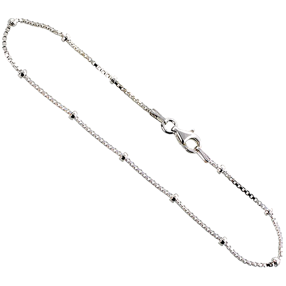 Sabrina Silver Sterling Silver BOX Chain Station Necklace 1.4mm Nickel Free Italy, Sizes 16 - 24 inch