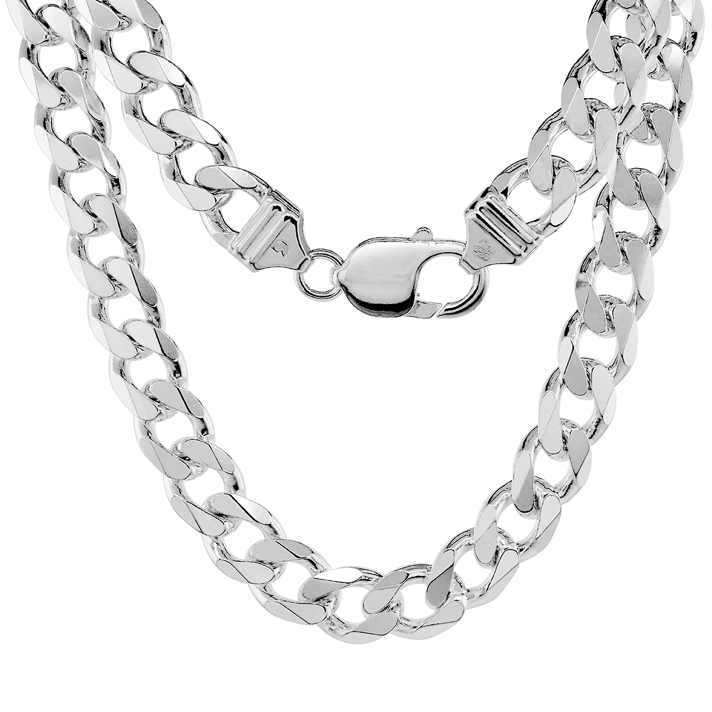 Sabrina Silver Sterling Silver Thick Curb Cuban Link Chain Necklaces & Bracelets 9mm Beveled Nickel Free Italy, 7-30