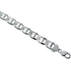 Sabrina Silver Sterling Silver Flat Mariner Link Chain Necklaces & Bracelets 13.5mm Nickel Free Italy, sizes 7 - 30 inch