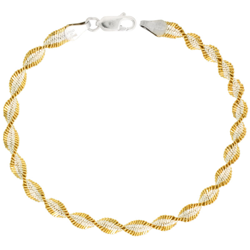Sabrina Silver Sterling Silver Twisted Herringbone Chain Necklace Two Tone 5mm Nickel Free Italy , 16-30 inch lengths