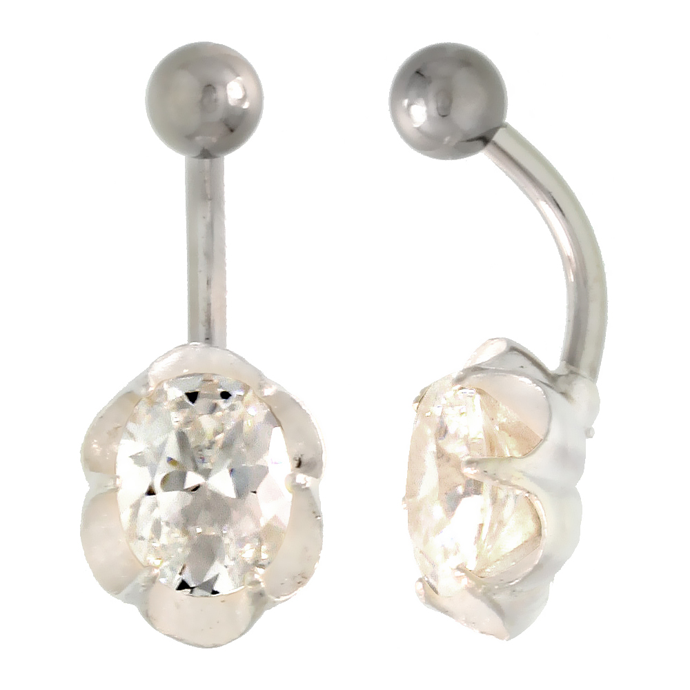 Sabrina Silver Flower Belly Button Ring With Clear Cubic Zirconia
