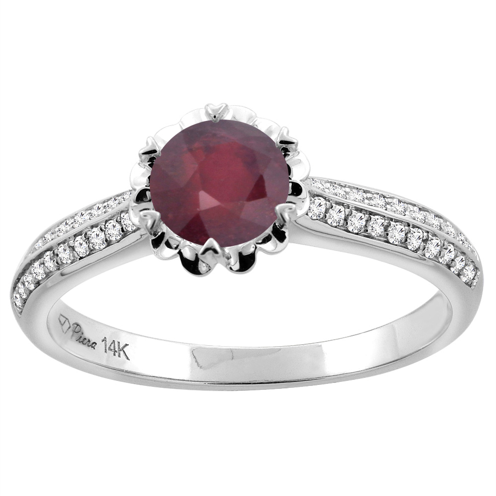 Sabrina Silver 14K White Gold Enhanced Ruby Engagement Ring Round 6 mm & Diamond Accents, sizes 5 - 10