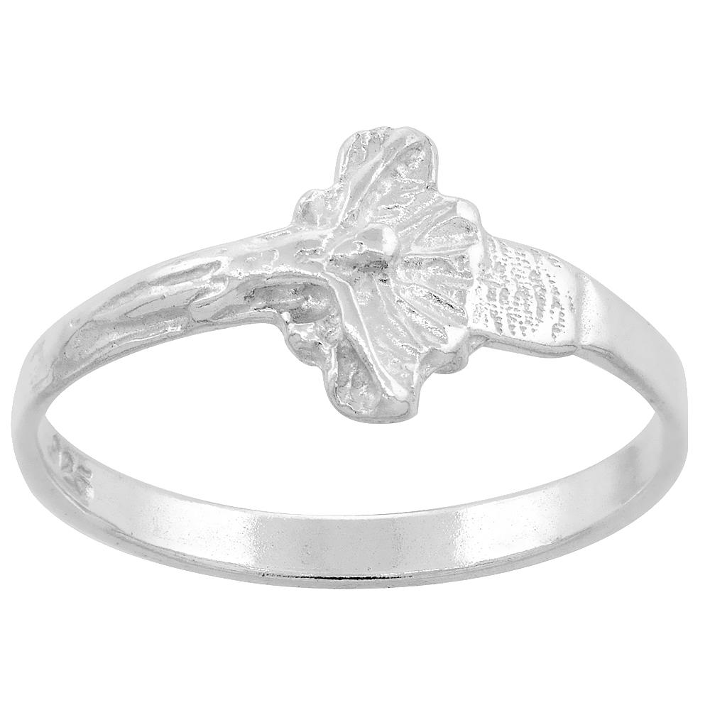 Sabrina Silver Sterling Silver Crucifix Ring Polished finish 3/8 inch wide, sizes 6 - 9, Sizes 6 - 9